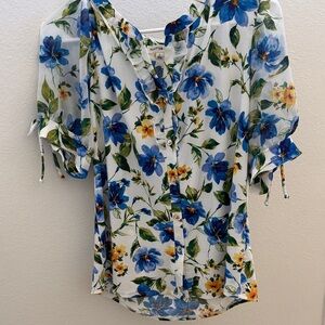 Floral Blouse - Blue and Yellow, size L. NWT